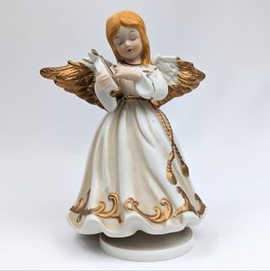 Porcelain Angel Musical Rotating Hand Painted Vintage Retro Holiday Christmas